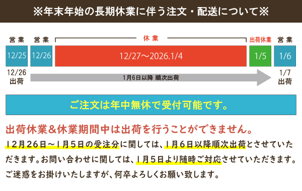 年末年始休業に伴う注文・配送についてお知らせ – 東谷株式会社